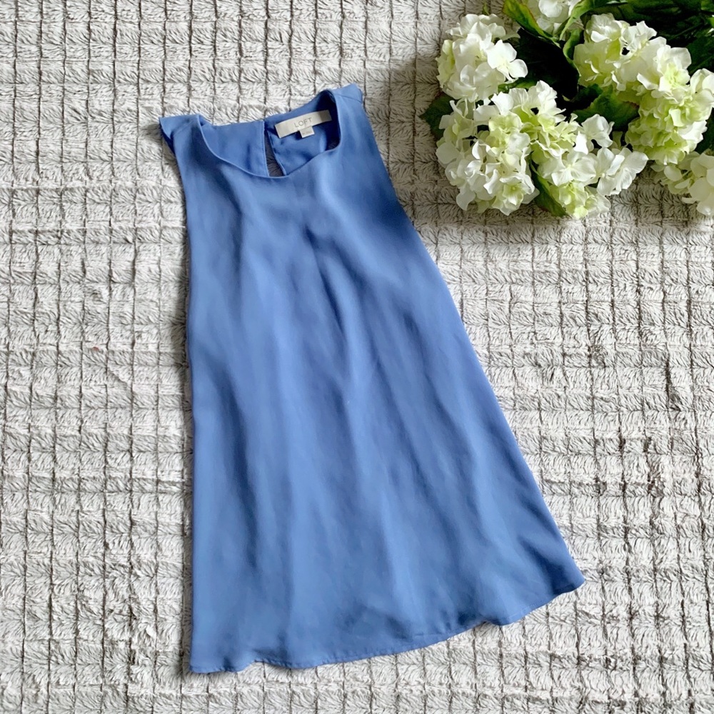 LOFT Blue Ruffle Tank - Picture 3 of 5